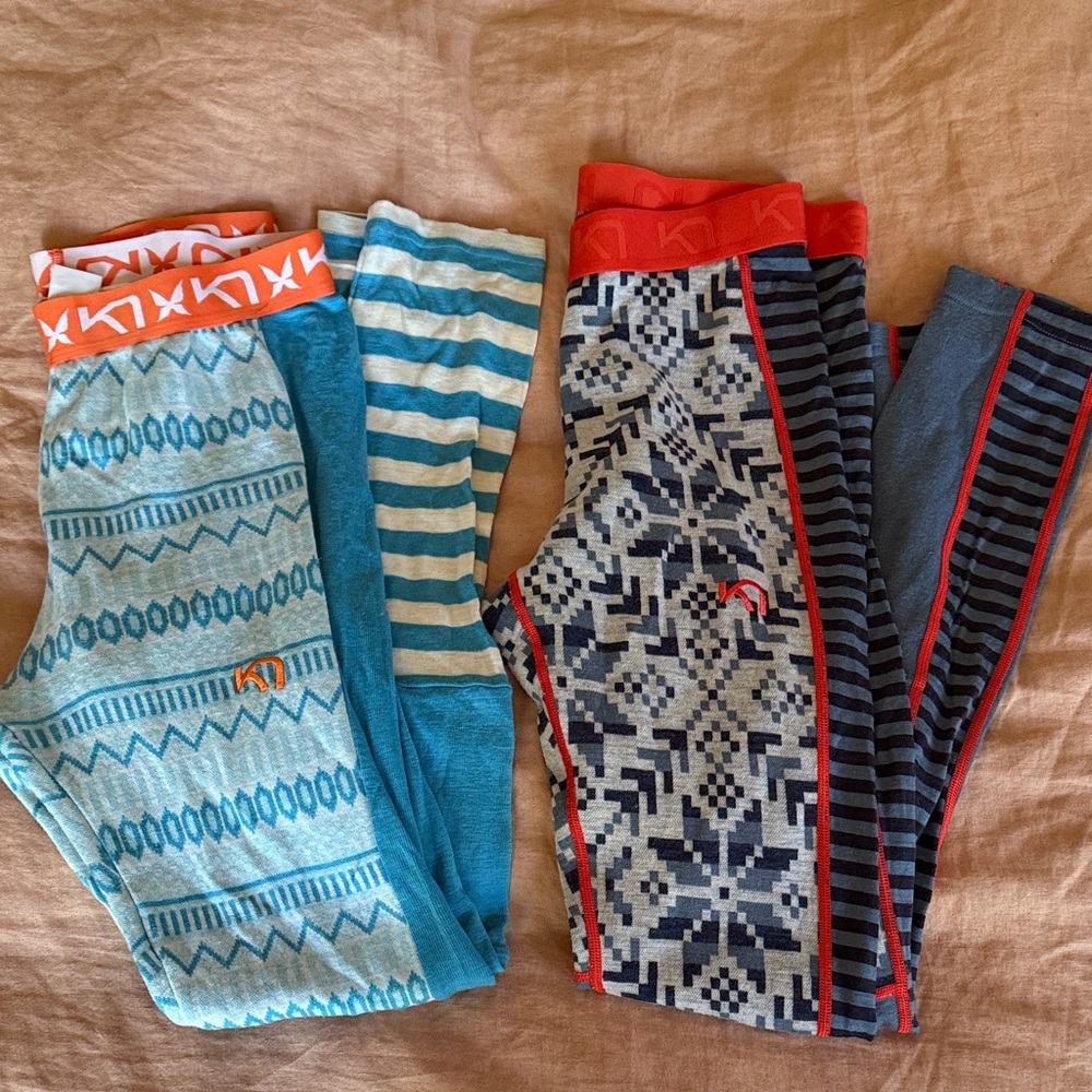 TWO PAIRS Kari Traa 100% Wool Ski and Snow Base layer Leggings